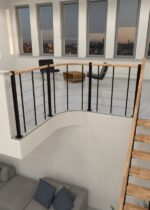 Brüstungsgeländer mit Untergurten und Holz-Handlauf rund – Bild 2