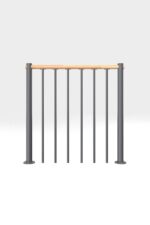Brüstungsgeländer mit vertikalen Stäben und Holz-Handlauf gerade