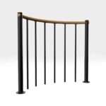 Parapeto turėklai su vertikaliais strypais ir mediniais turėklais apvalūs