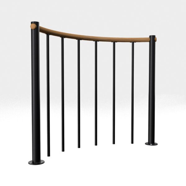 Brüstungsgeländer mit vertikalen Stäben und Holz-Handlauf rund
