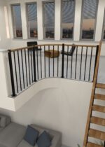 Brüstungsgeländer mit vertikalen Stäben und Holz-Handlauf gerade – Bild 2